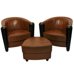 Pair of Pace Collection Leather Club Chairs by Adam Tihany