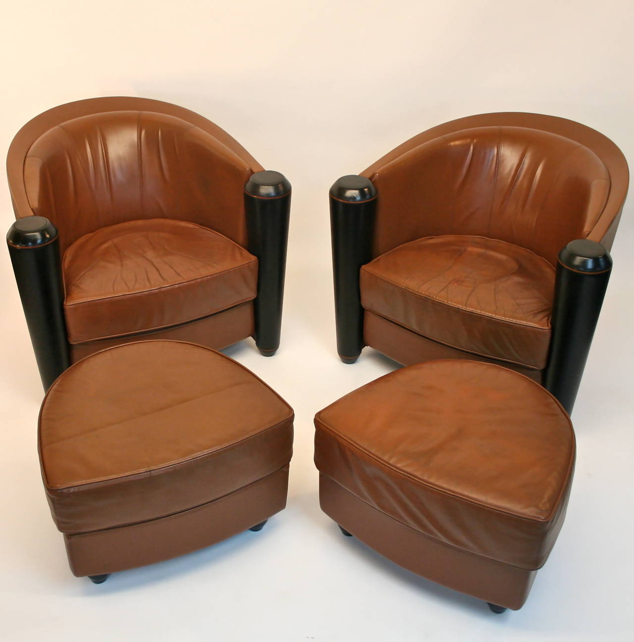 Post-Modern Pair of Pace Collection Leather Club Chairs by Adam Tihany