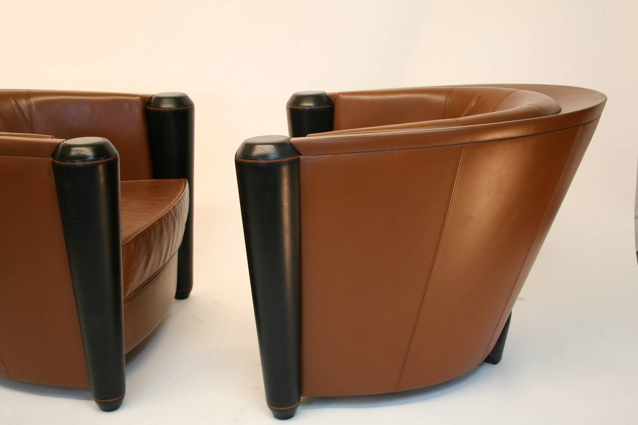 Pair of Pace Collection Leather Club Chairs by Adam Tihany In Good Condition In San Diego, CA