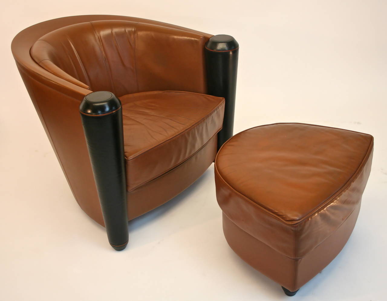 Late 20th Century Pair of Pace Collection Leather Club Chairs by Adam Tihany