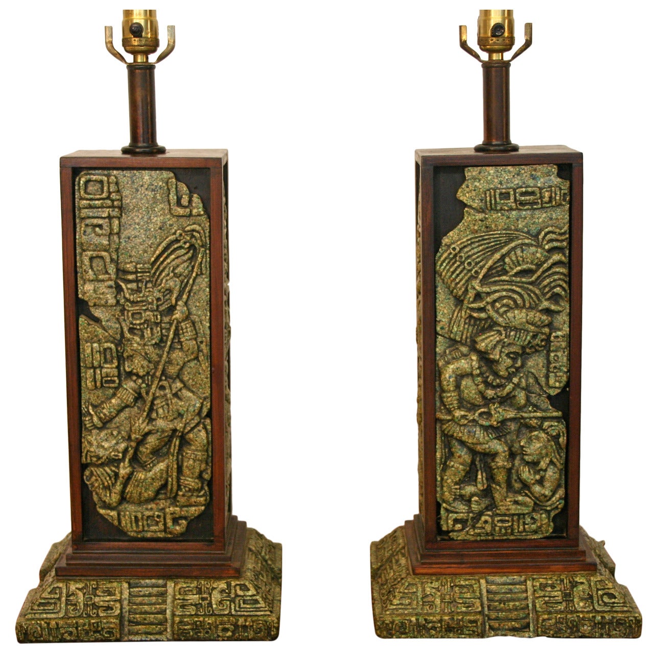 Pair of Zabreski Mayan Inspired Tile Lamps
