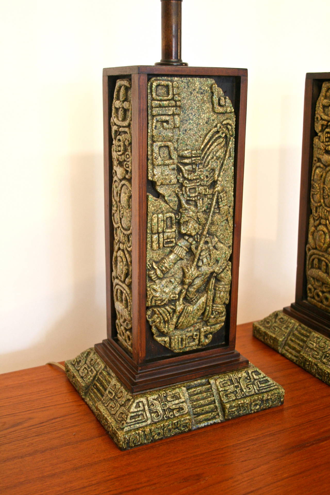 Mexican Pair of Zabreski Mayan Inspired Tile Lamps