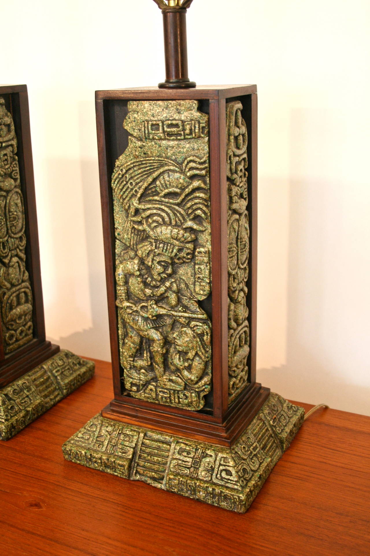 Pair of Zabreski Mayan Inspired Tile Lamps In Good Condition In San Diego, CA