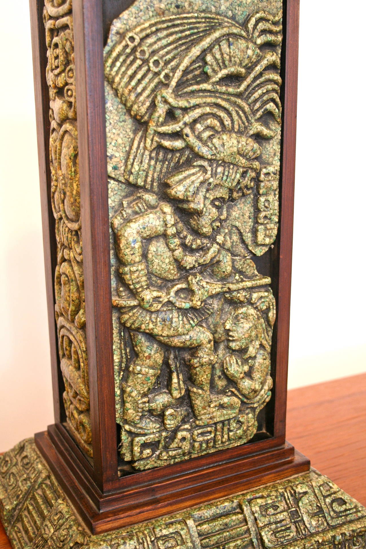 Mid-20th Century Pair of Zabreski Mayan Inspired Tile Lamps