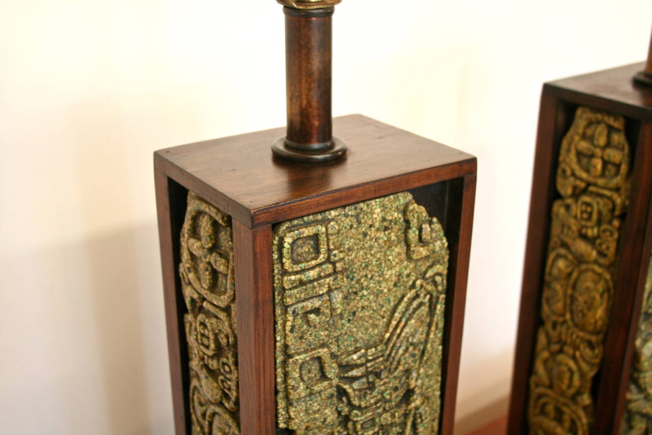 Pair of Zabreski Mayan Inspired Tile Lamps 1