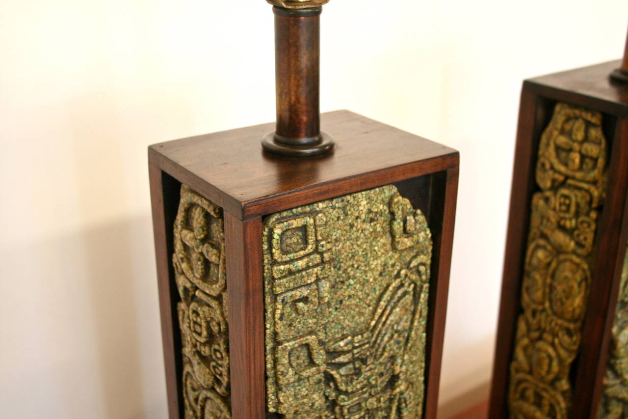 Pair of Zabreski Mayan Inspired Tile Lamps 1