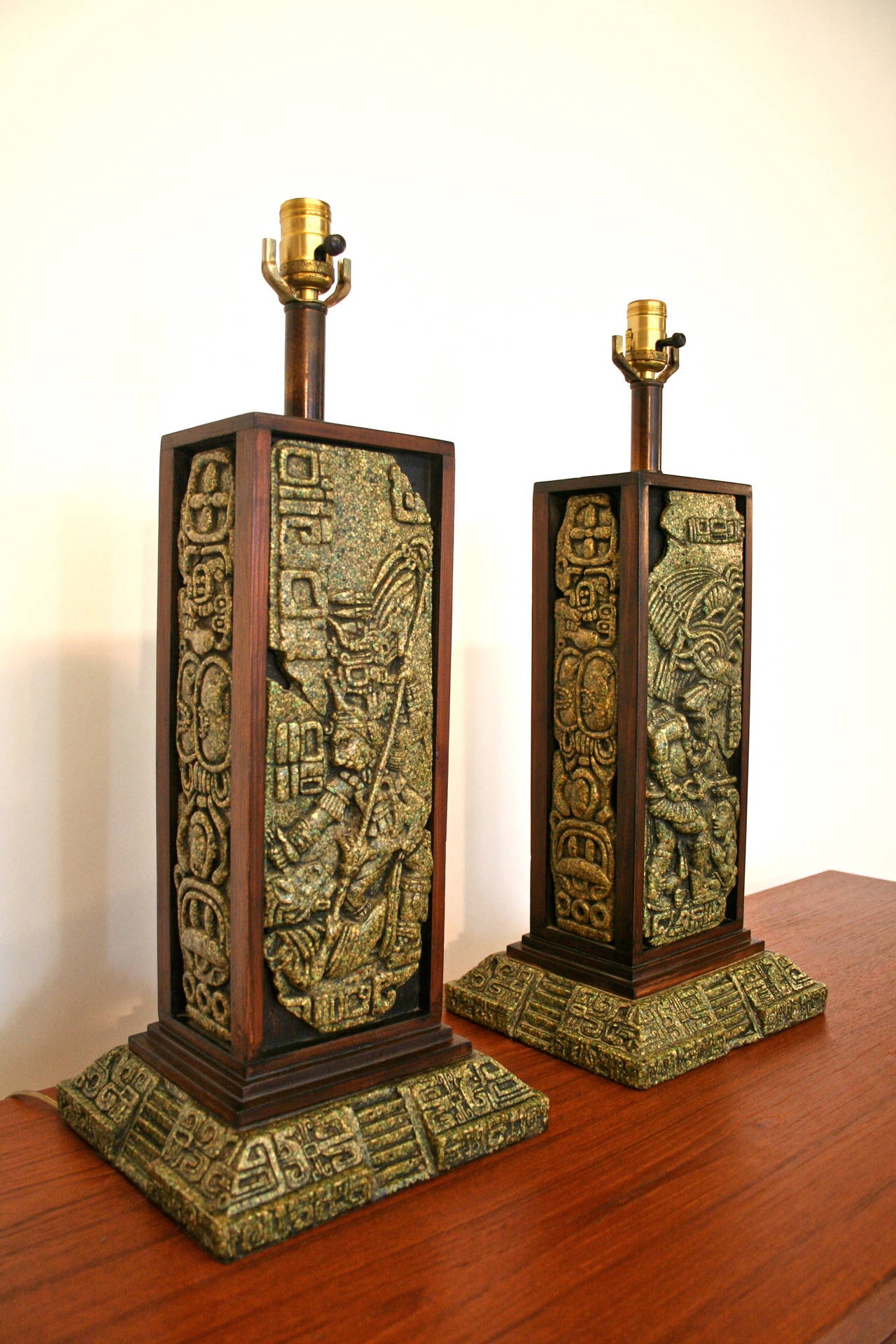 Pair of Zabreski Mayan Inspired Tile Lamps 2