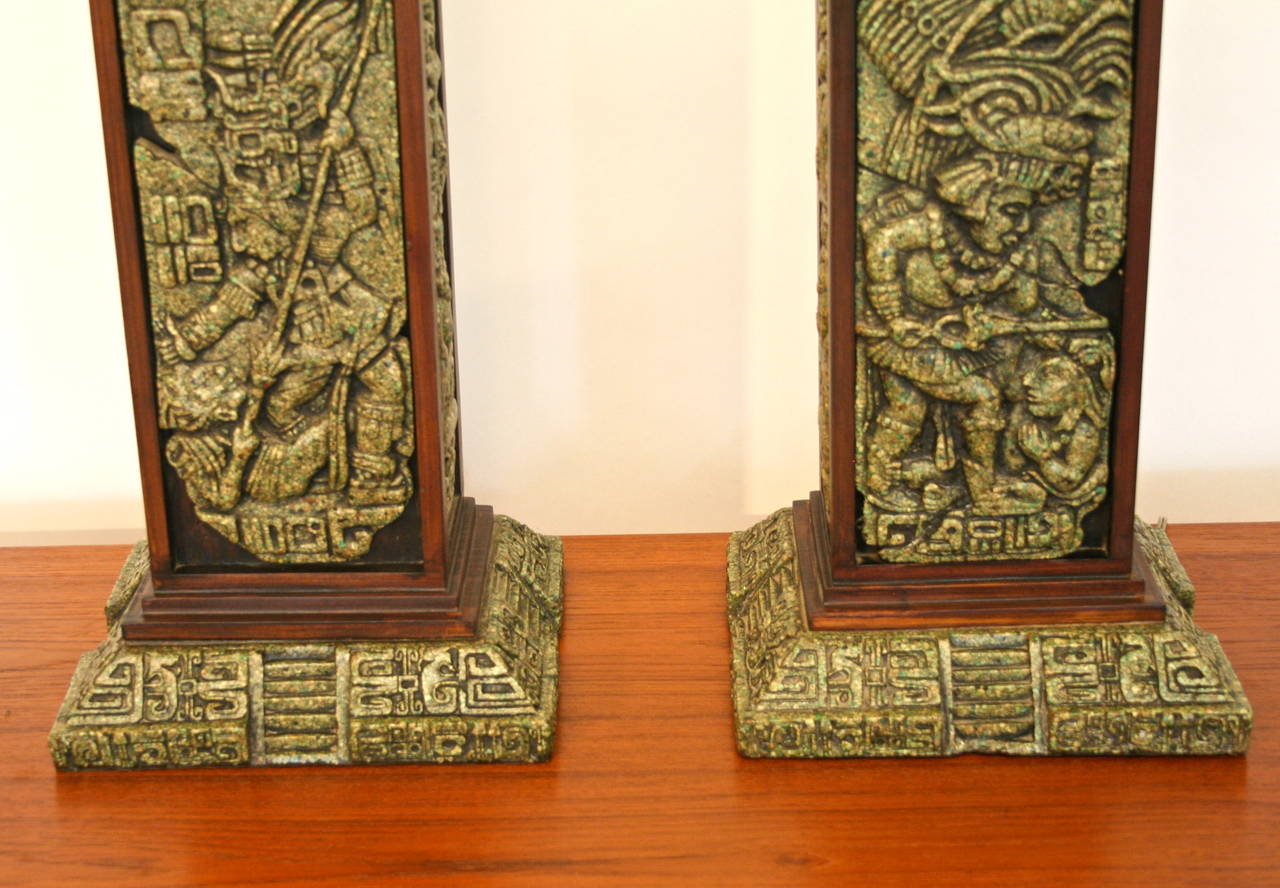 Mid-Century Modern Pair of Zabreski Mayan Inspired Tile Lamps