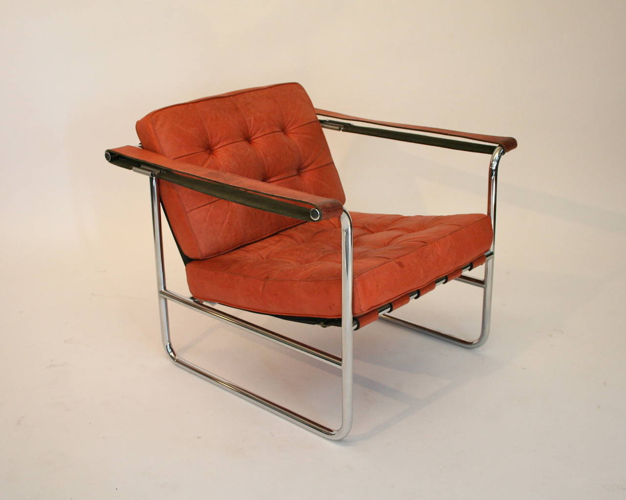 Chrome & Leather Lounge Chair by Kurt Thut for Stendig.  Tubular chrome frame in excellent condition.  Leather shows signs of wear and use.  Made in Switzerland.  Circa 1970's.