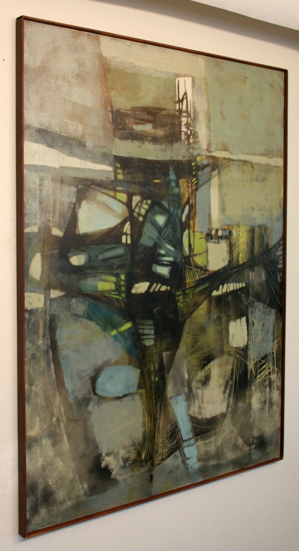 Mid Century Abstract by San Diego Artist Ralph Costantino.  Excellent condition with original artist framing.  37