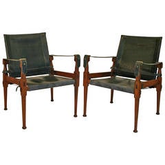 Pair of Rosewood and Leather Safari Chairs Pair of Rosewood and Leather Safari Chairs