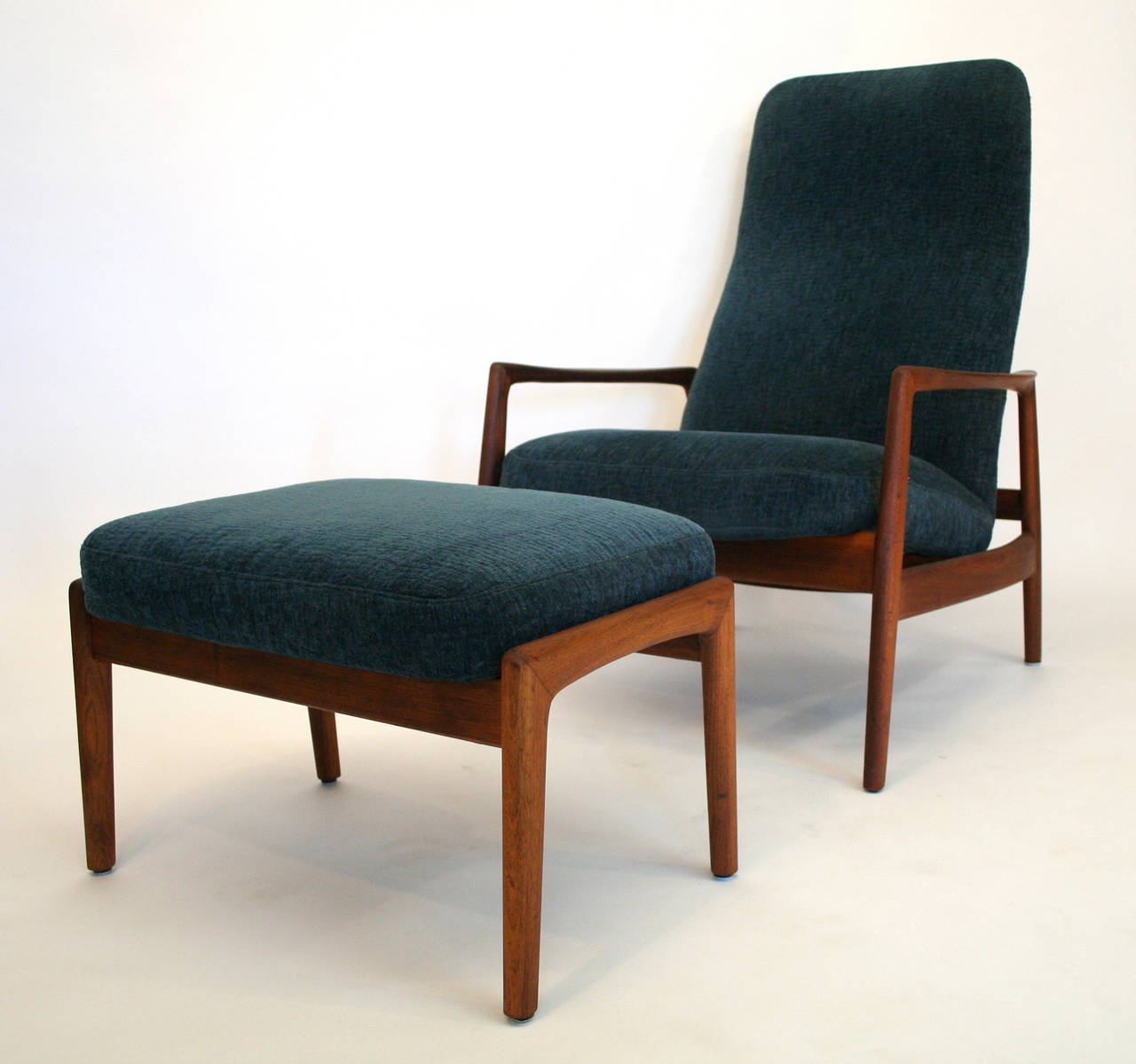 Mid-Century Modern Highback Lounge Chair and Ottoman by Folke Ohlsson for Dux