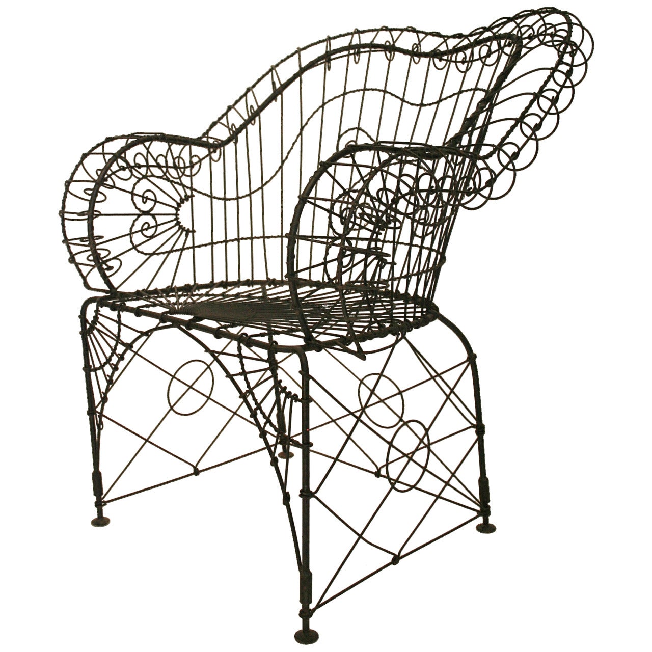 Vintage Iron and Wire Garden Chair at 1stDibs