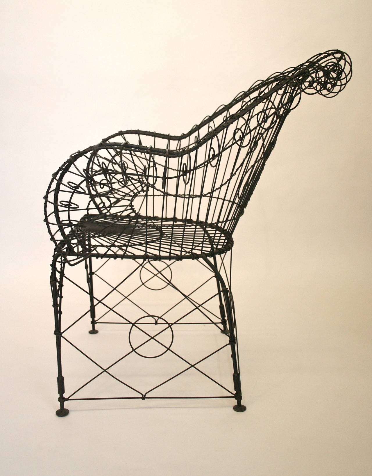 Vintage Iron and Wire Garden Chair at 1stDibs