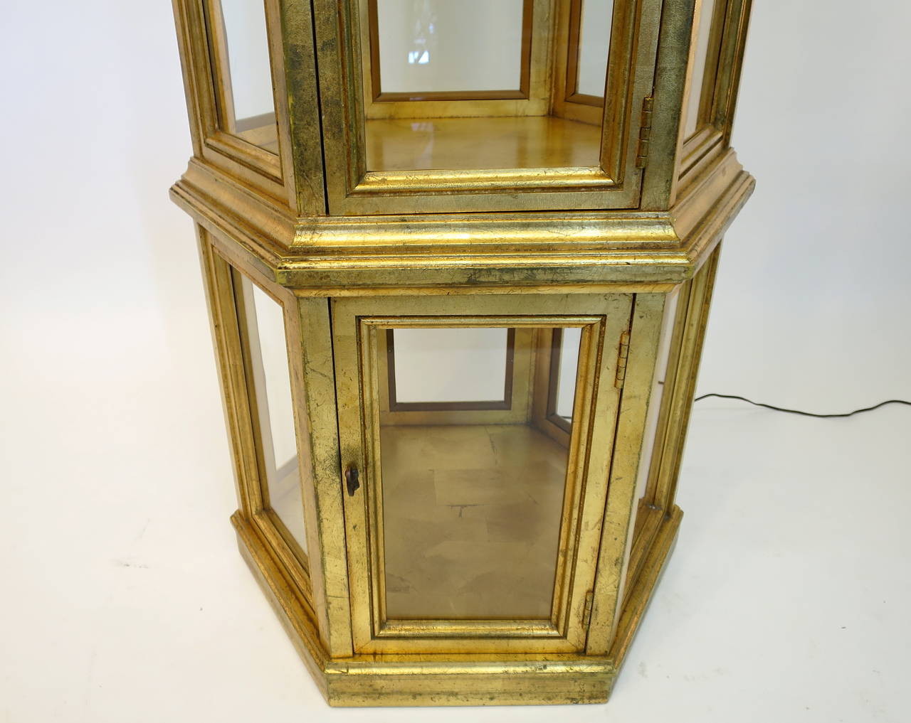 American Weiman Furniture Company Gold Leaf Curio Cabinet or Vitrine