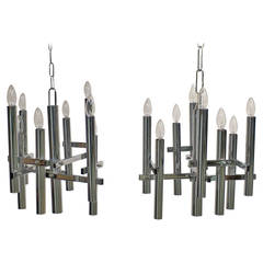 Pair of Modern 1970s Chrome Chandeliers