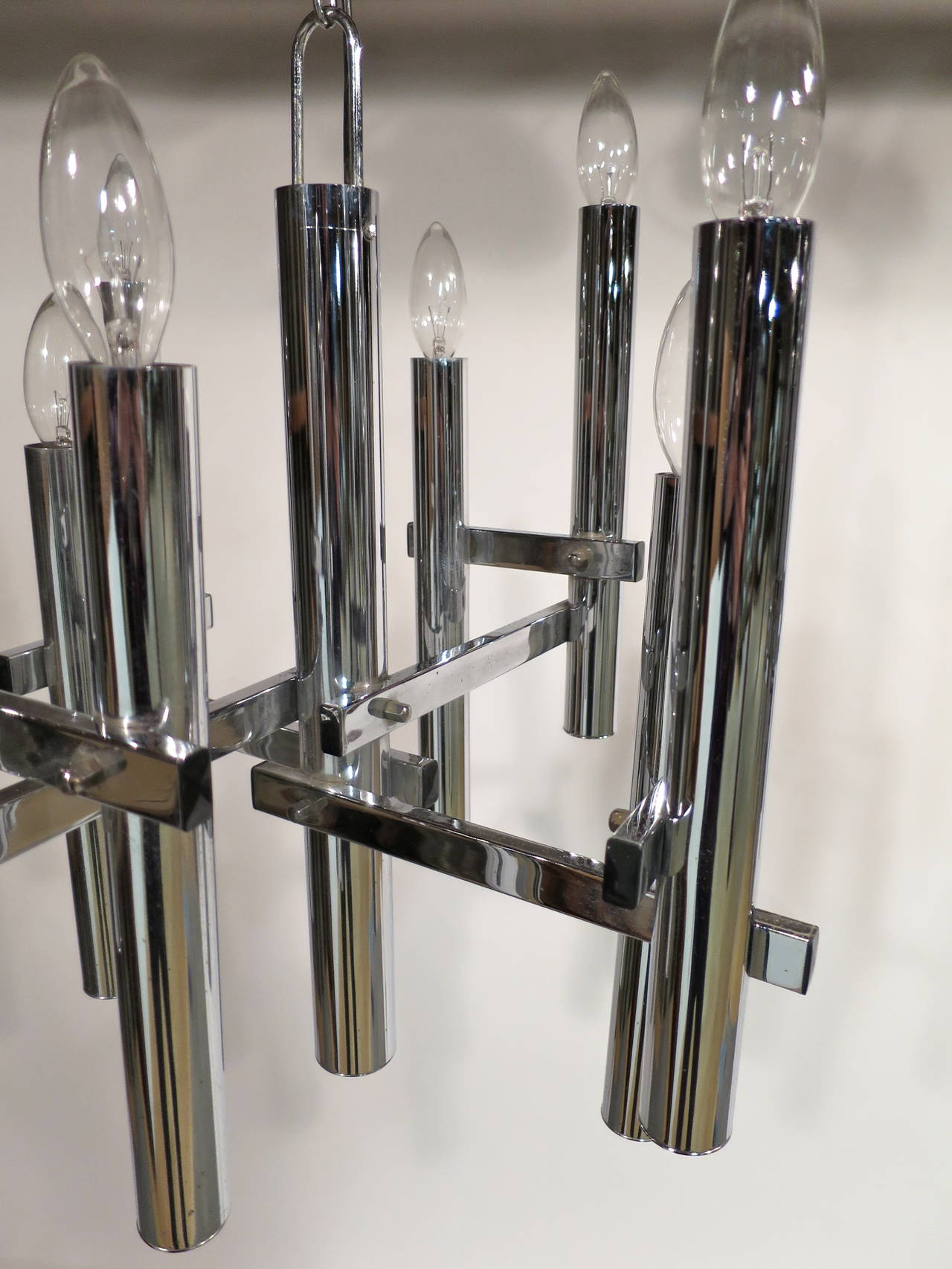 Pair of Modern 1970s Chrome Chandeliers In Excellent Condition In San Diego, CA