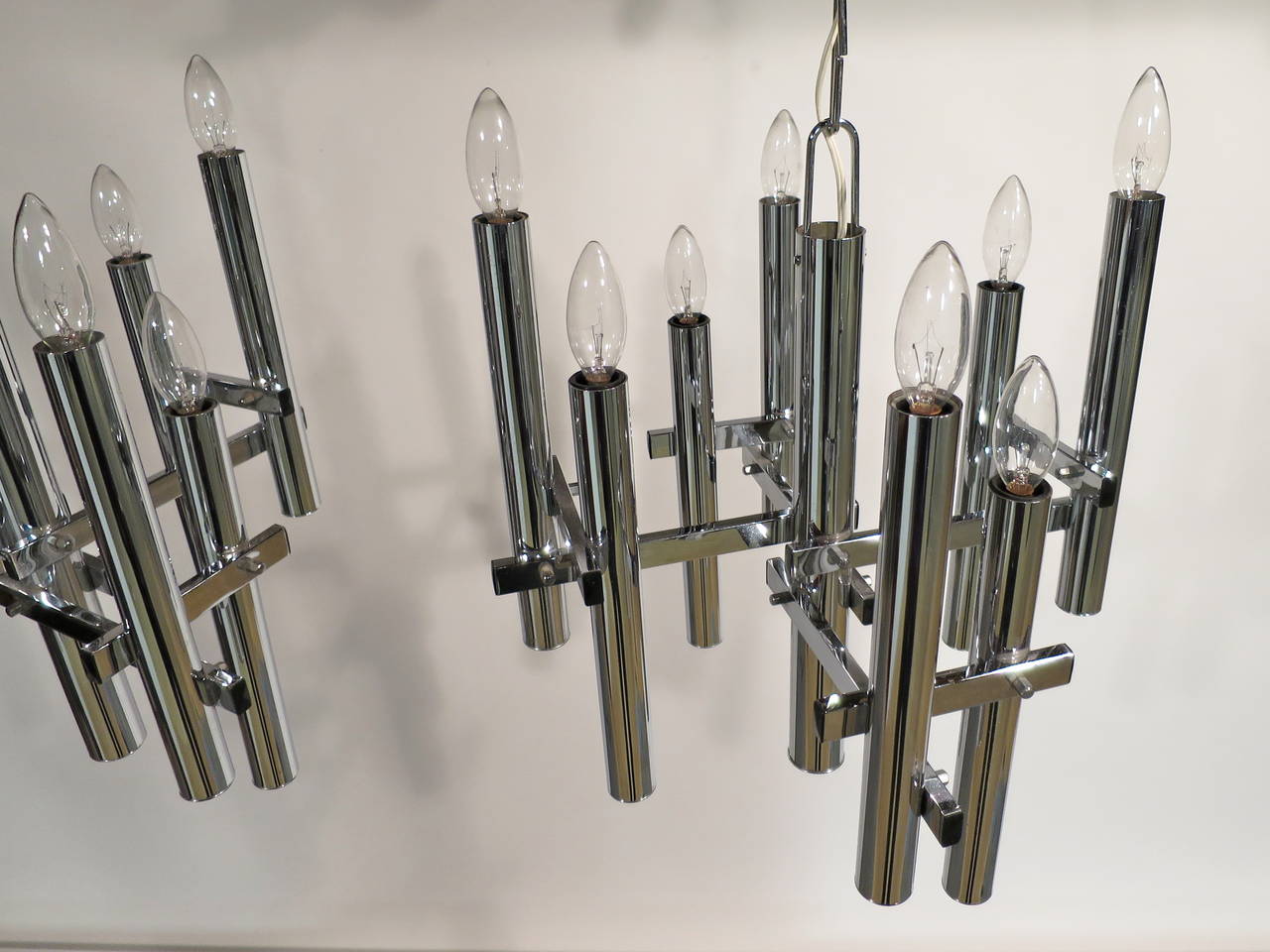 Pair of Modern 1970s Chrome Chandeliers 1