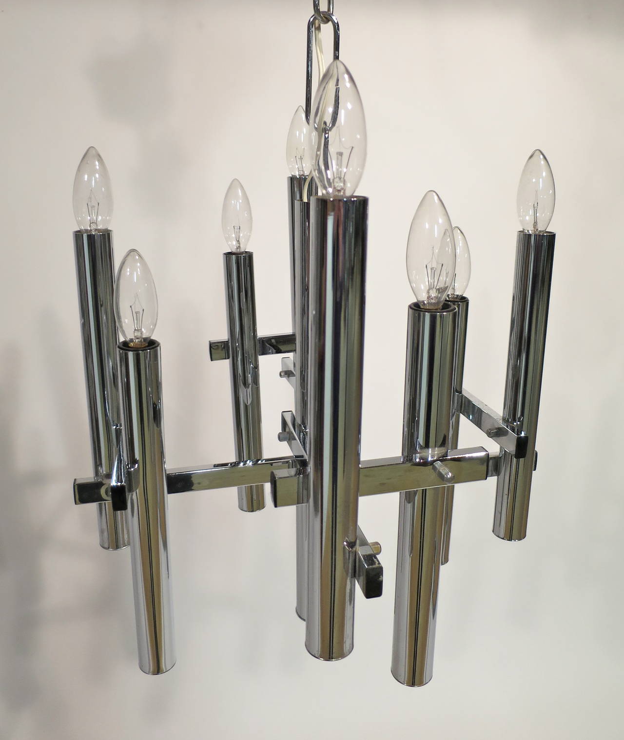 Late 20th Century Pair of Modern 1970s Chrome Chandeliers