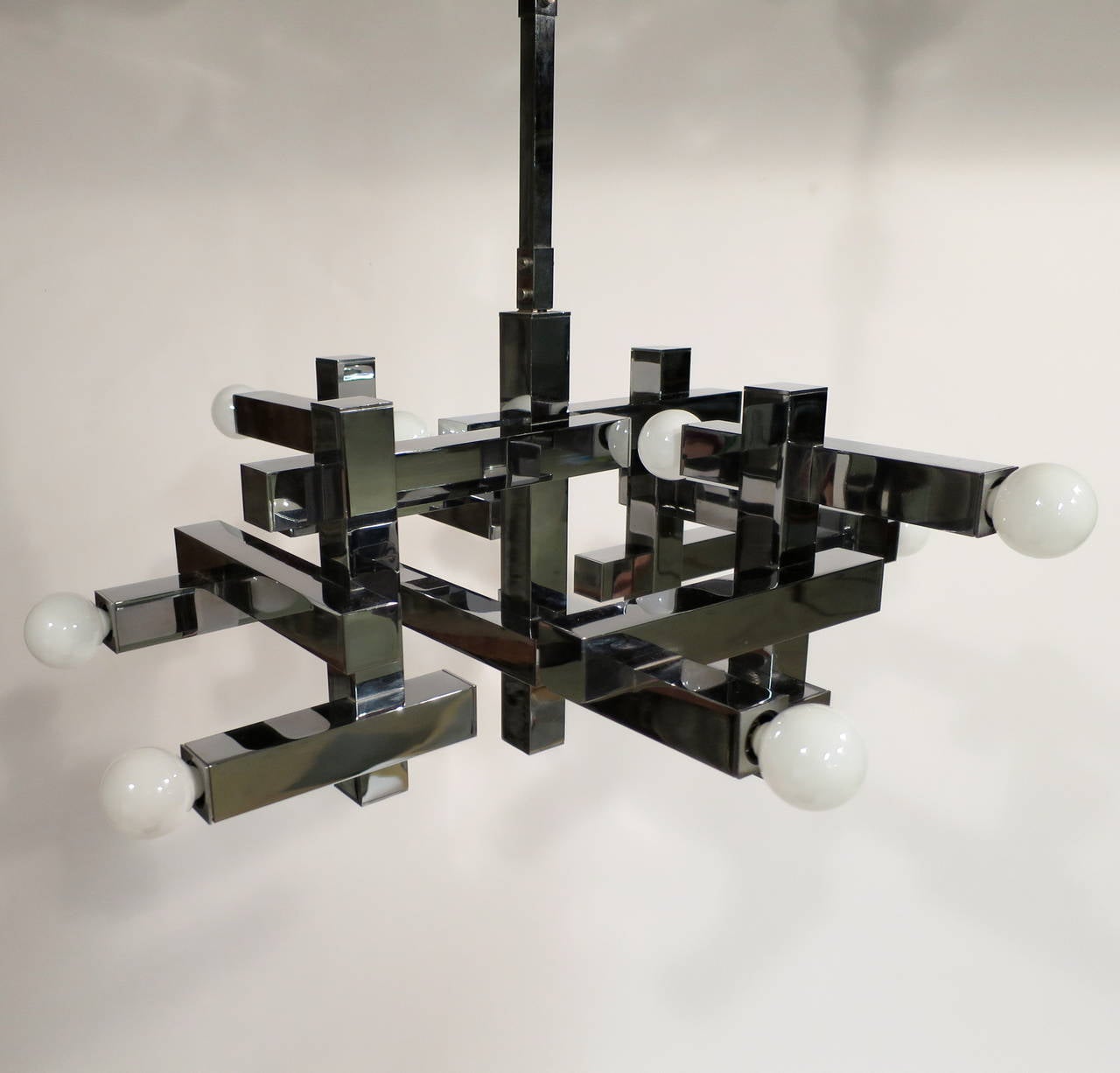 Mid-Century Modern Gaetano Sciolari Cubist Chandelier in Chrome