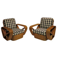 Pair of Paul Frankl Style Rattan Pretzel Lounge Chairs
