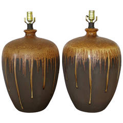 Pair of Mid-Century Ceramic Drip Glaze Table Lamps