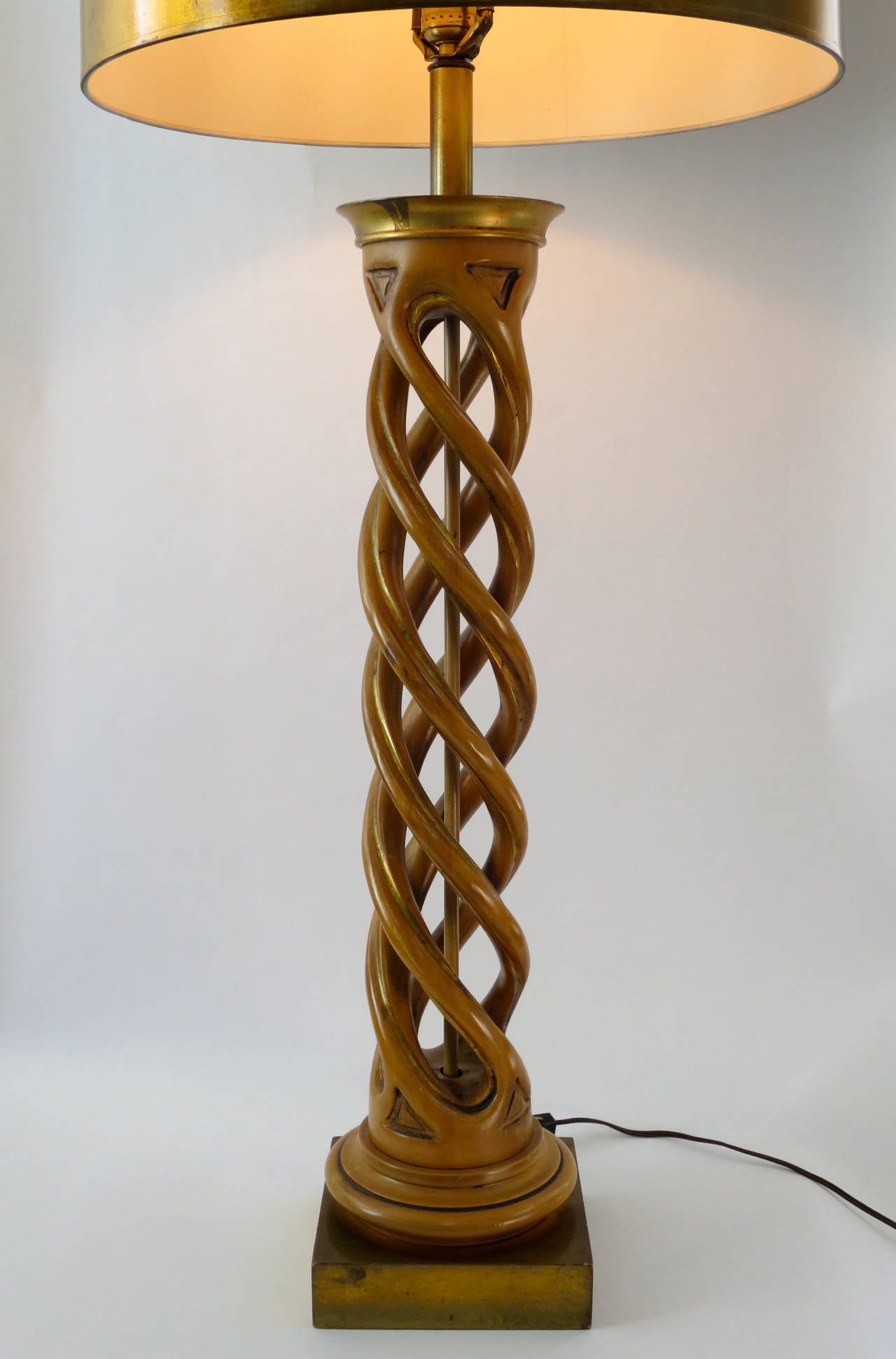 Carved Helix Table Lamp by James Mont.  Excellent condition with original shade.  Circa 1950s.