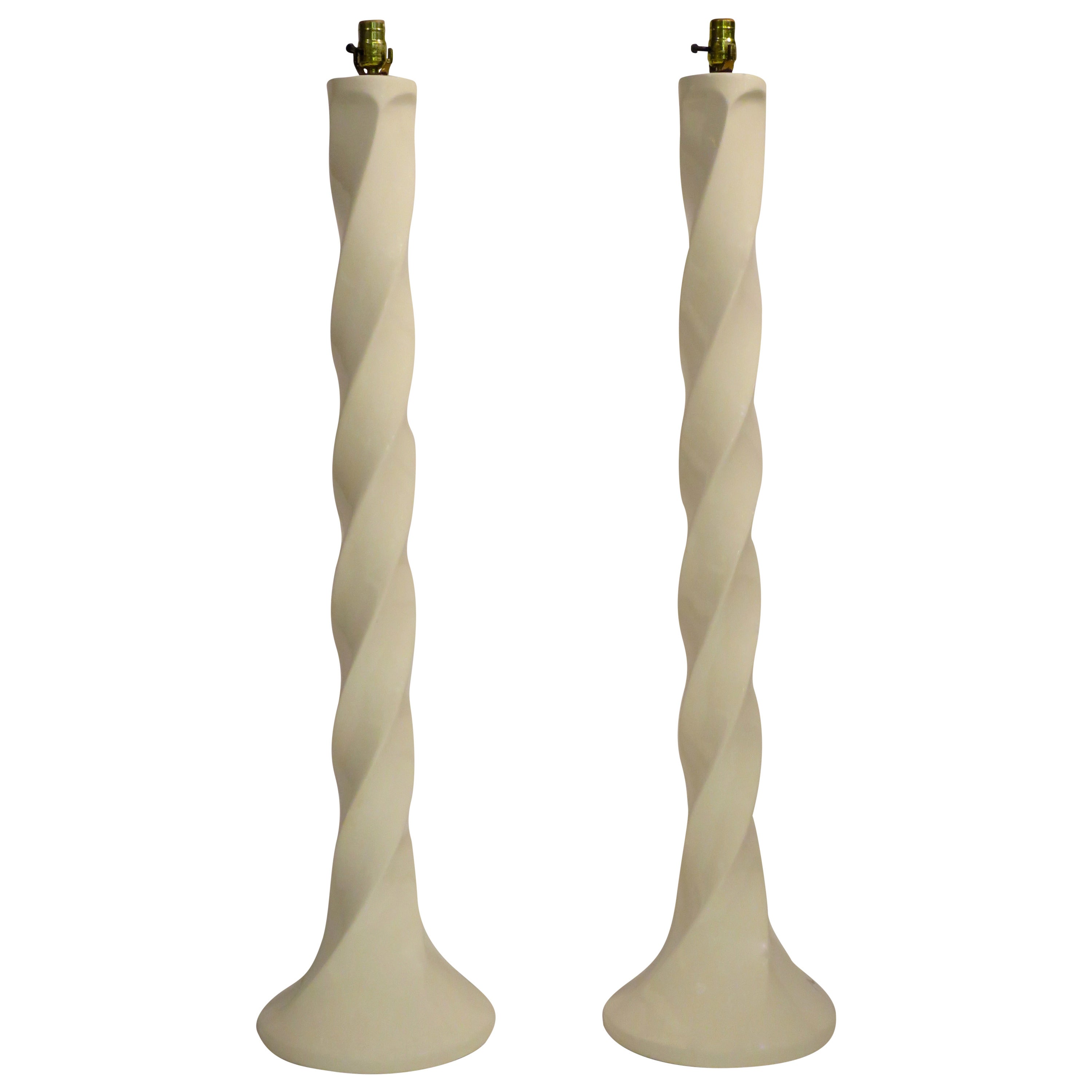 Pair of Ceramic Spiral Form Floor Lamps For Sale