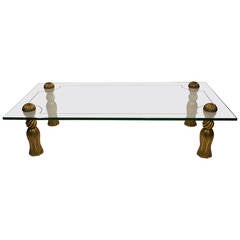 Phyllis Morris Gilt Tassels and Glass Top Coffee Table