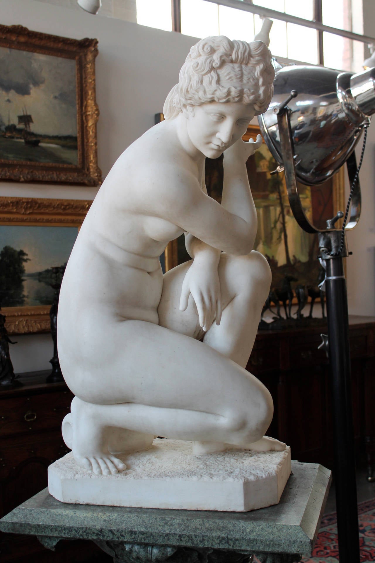 Monumental Full Scale Carved White Marble Figure of the Naked Aphrodite