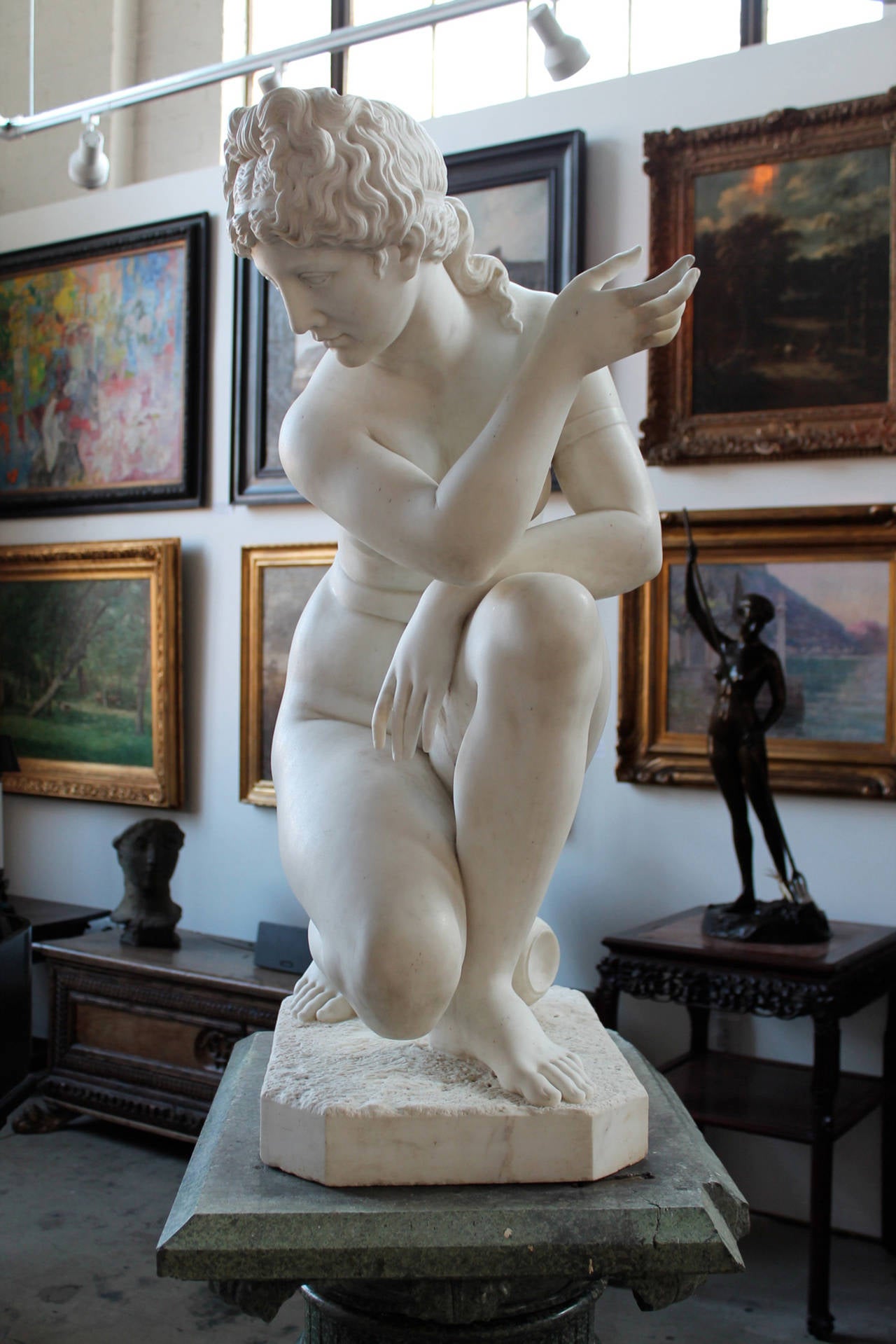 Classical Greek Monumental Full Scale Carved White Marble Figure of the Naked Aphrodite For Sale