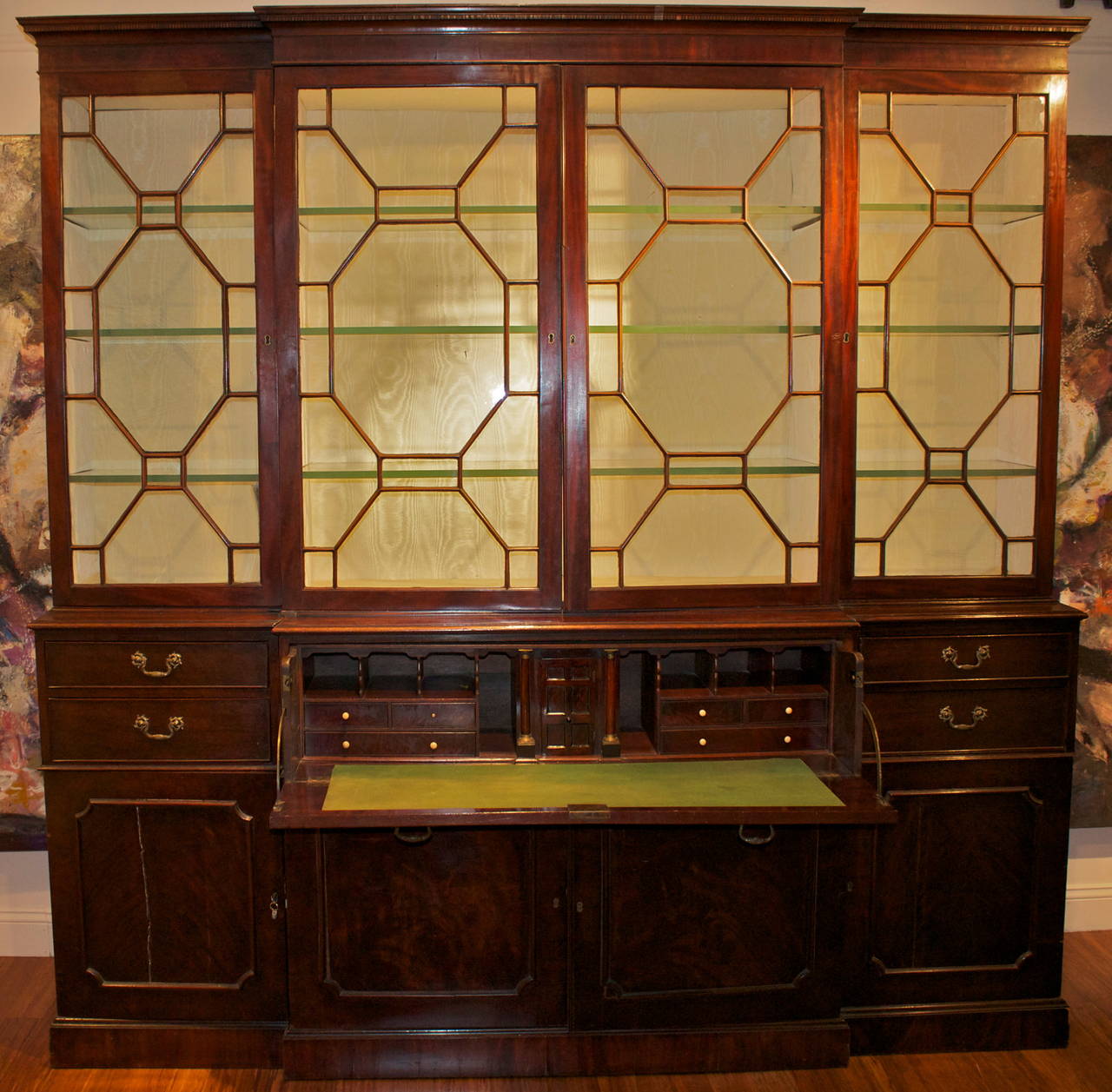 George III Mahogany Breakfront Bureau Bookcase
