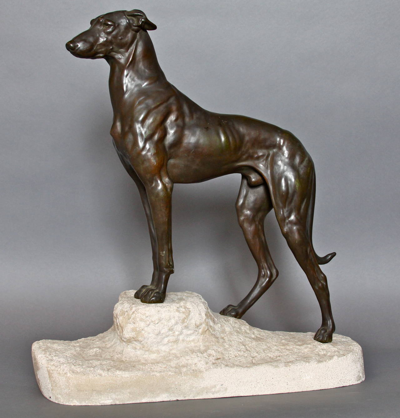 Jules Edmond Masson Bronze Figure of a Lurcher Dog