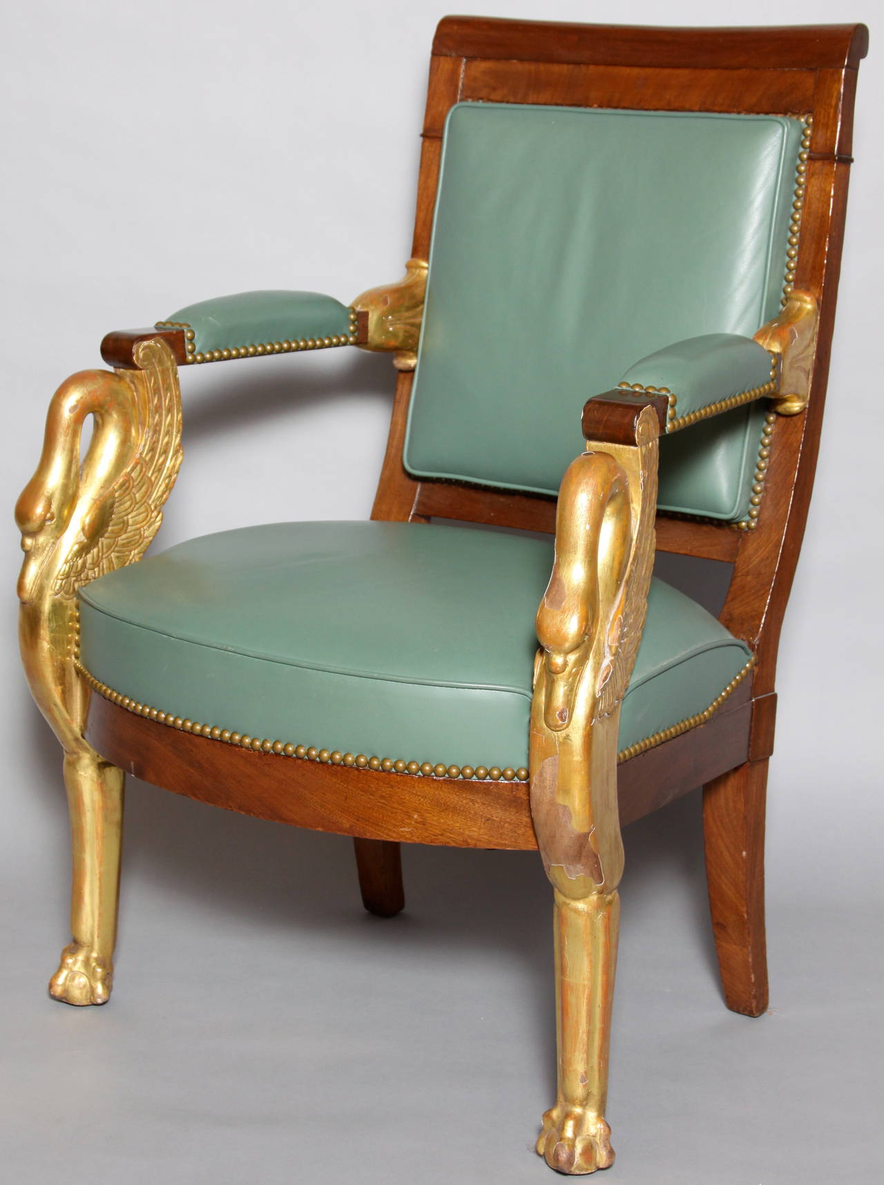Russian Neoclassical Carved and Gilded Wood Armchair