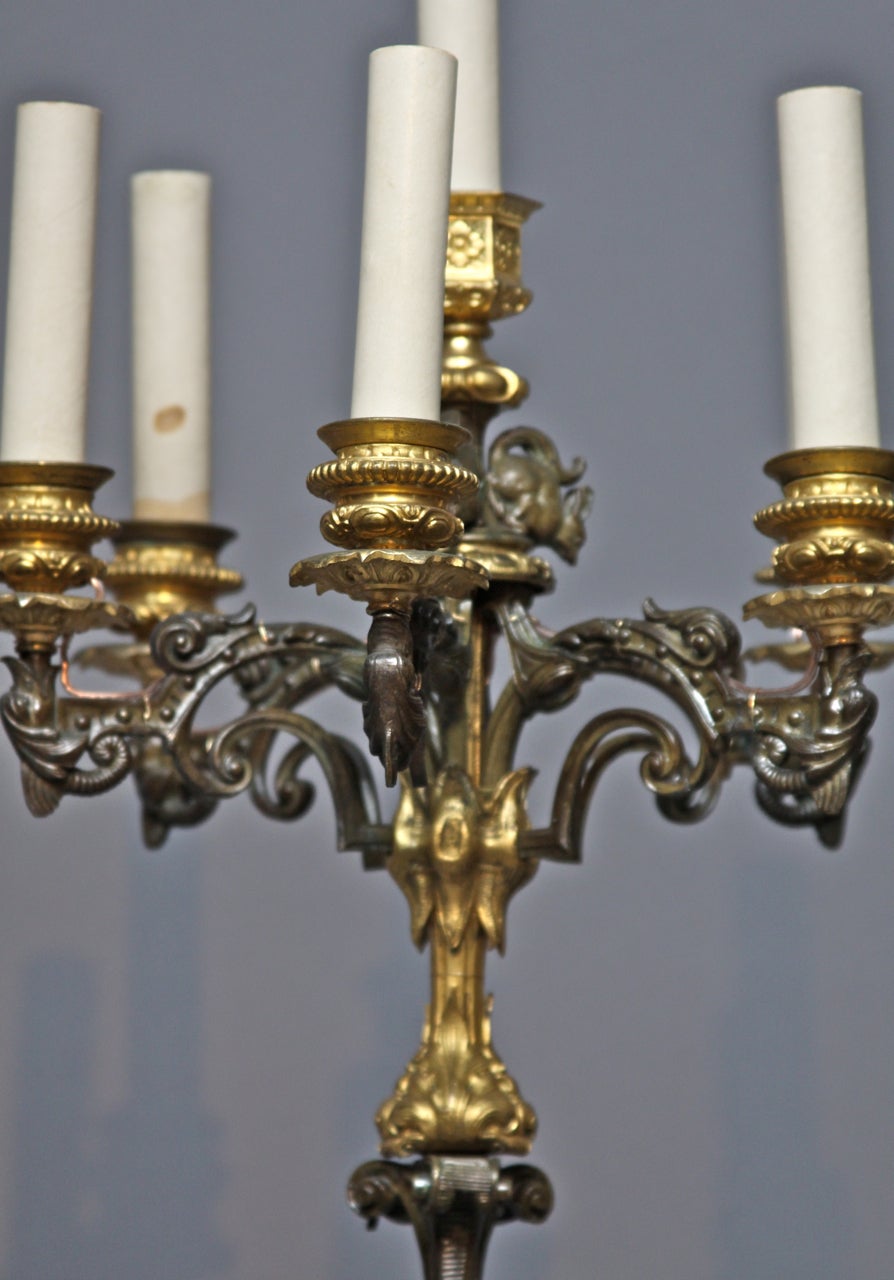 Pair of Bronze and Gilt Bronze Figural Candelabra, 19th Century In Good Condition For Sale In Cleveland, OH