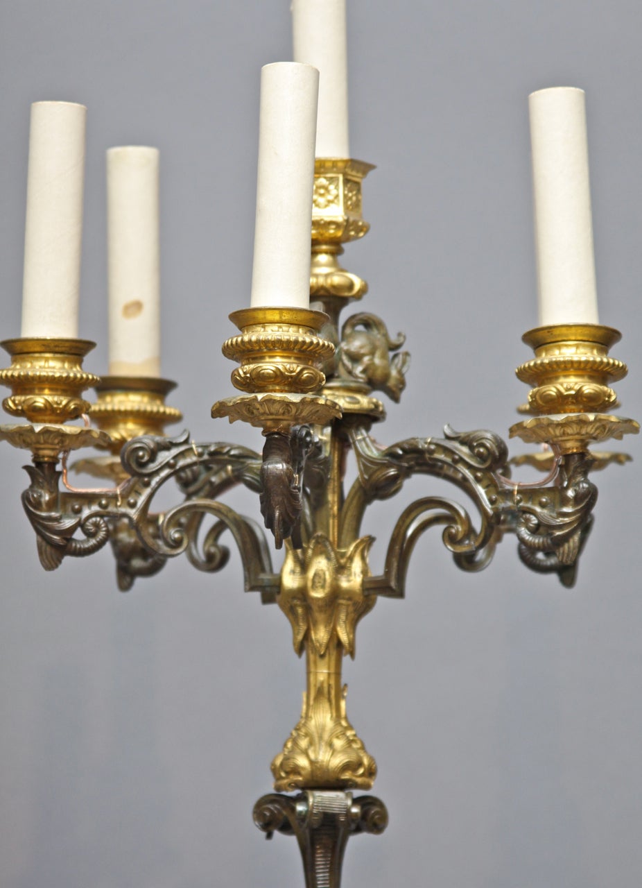 Pair of Bronze and Gilt Bronze Figural Candelabra, 19th Century For Sale 1