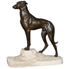 Jules Edmond Masson Bronze Figure of a Lurcher Dog