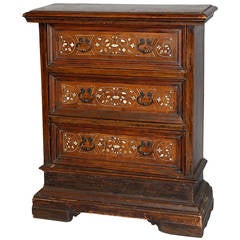 Italian Baroque Walnut Inlaid Credenza, Small Cabinet