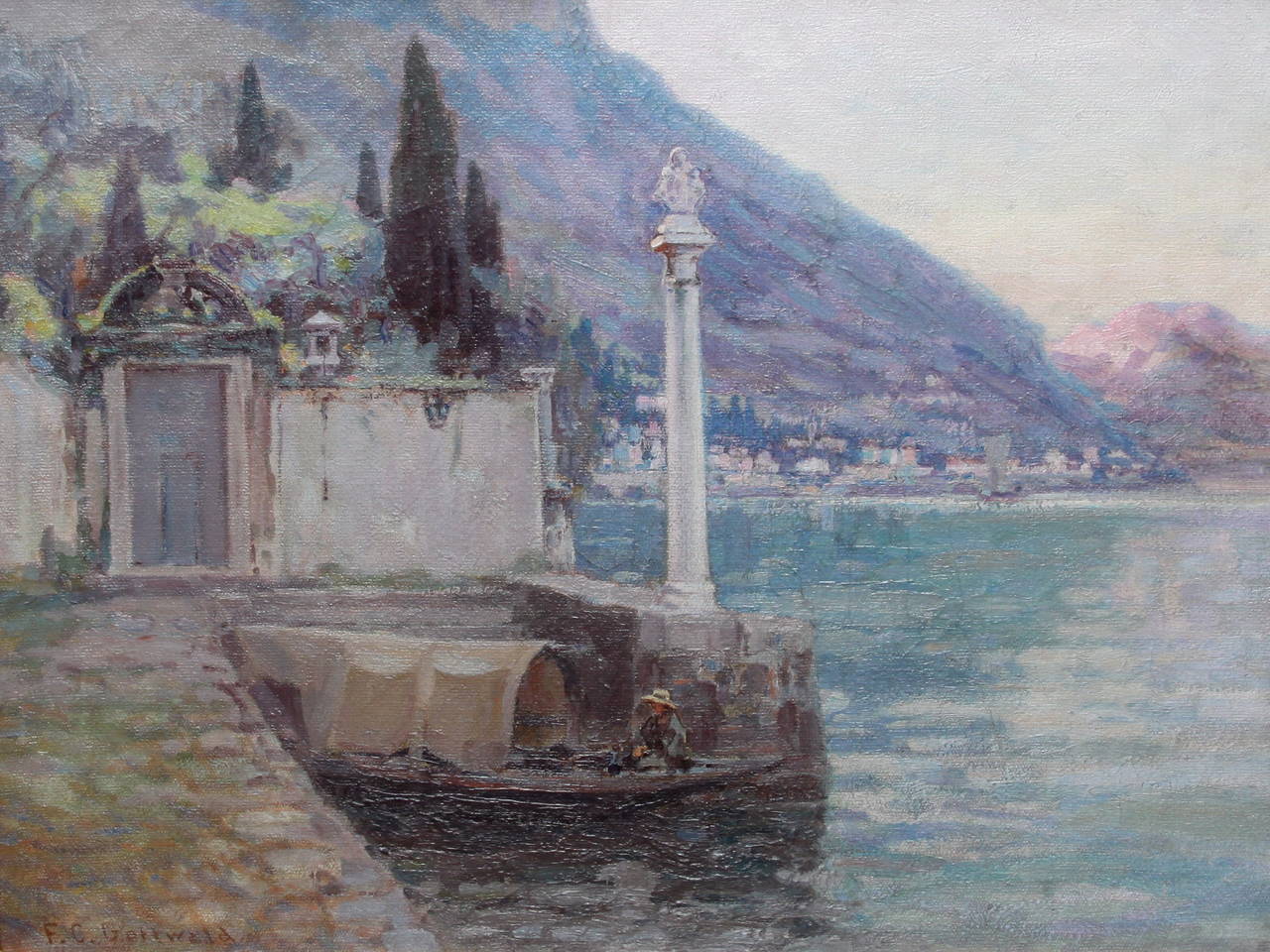 Frederick Carl Gottwald Landscape Painting - Boat House, Lake Como
