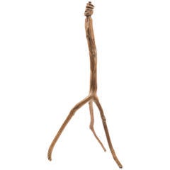 Carved Folk Figure Cane with Branch Legs