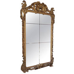 Antique Early 18th Century Castle Mirror in Gilded Wood