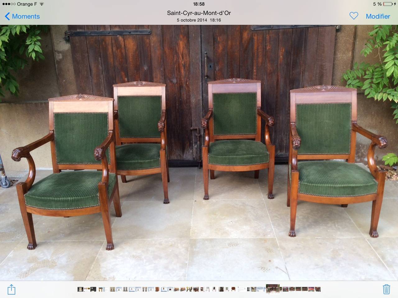French Empire Series of Four Armchairs Attributed to Jacob Freres For Sale