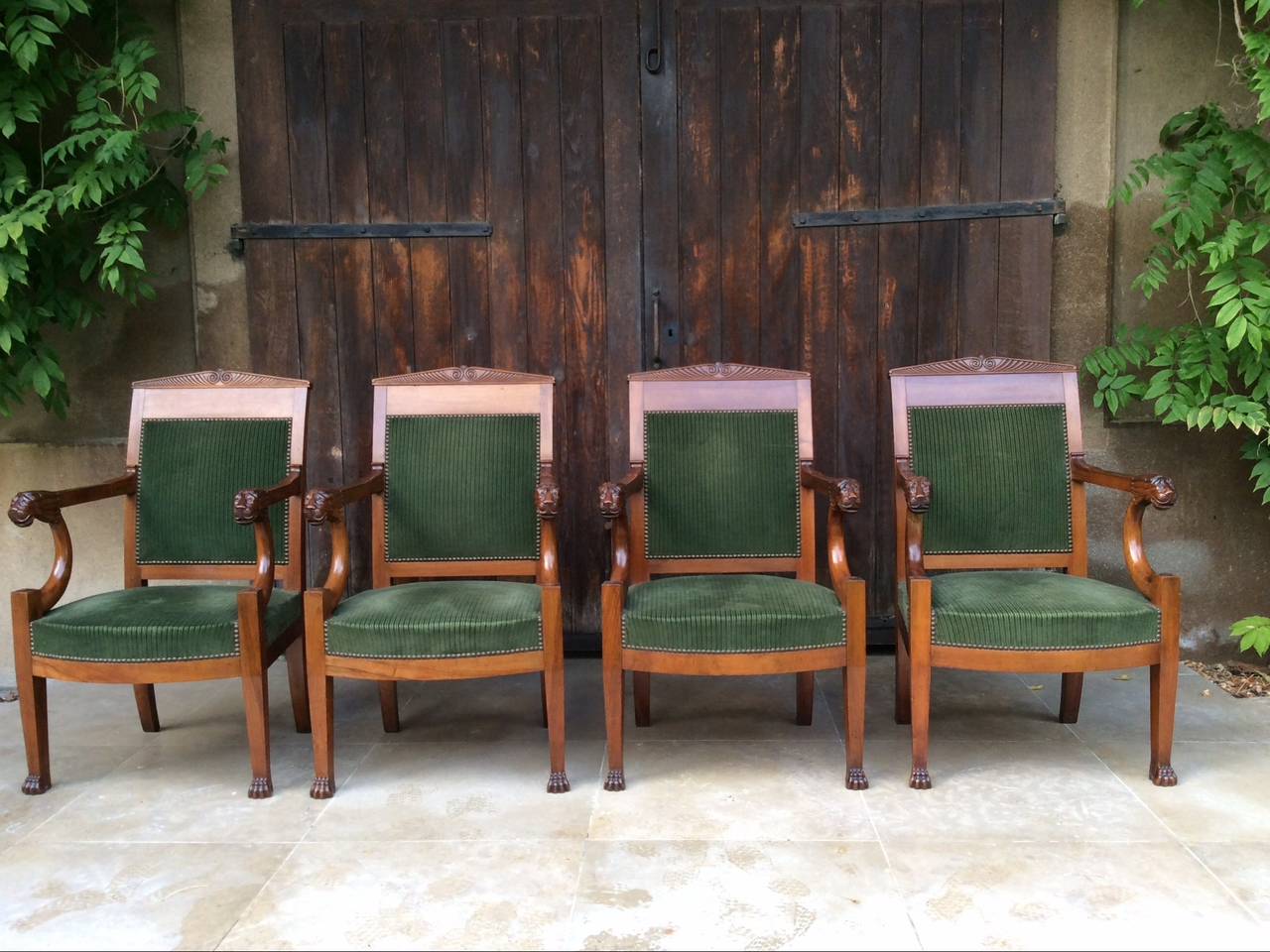 Wood Empire Series of Four Armchairs Attributed to Jacob Freres For Sale