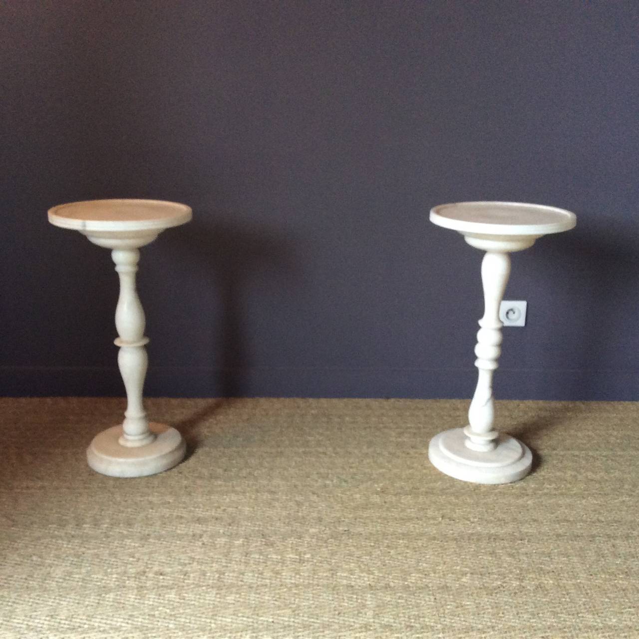 Pair of White Carrare Marble Gueridons in the Style of Diego Giacometti