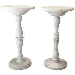 Pair of White Carrare Marble Gueridons in the Style of Diego Giacometti
