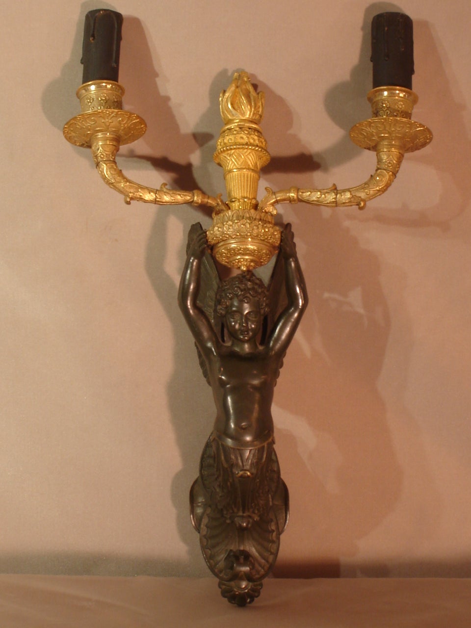 Gilt Pair of Empire Sconces Attributed to Antoine Ravrio