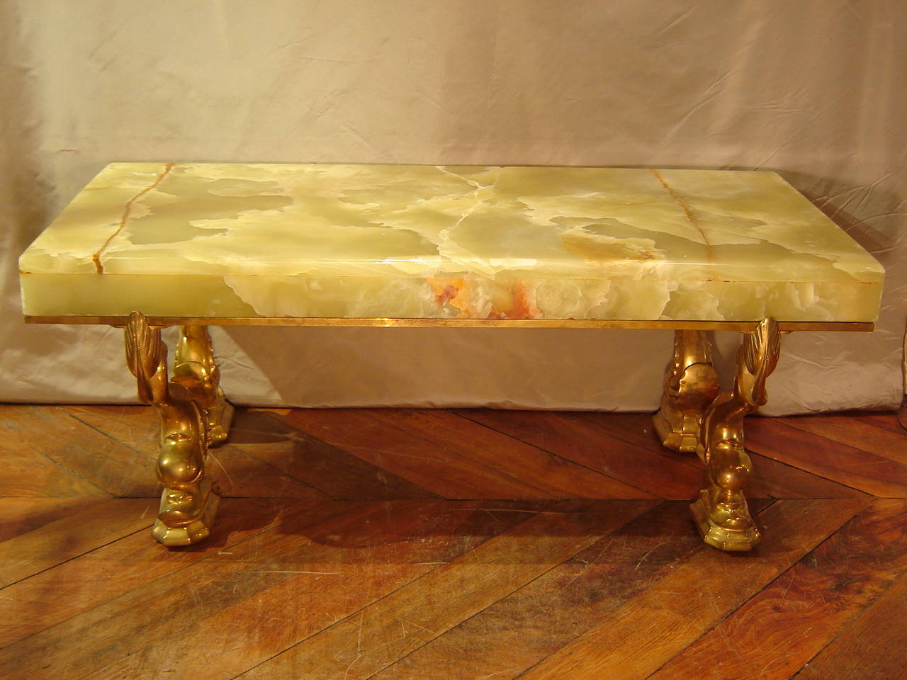 Art Deco Bronze and Onyx Coffee Table For Sale