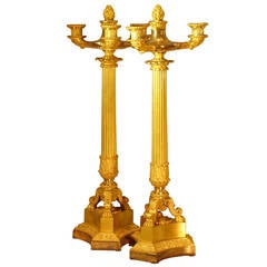 Large Pair of Empire Period Gilded Bronze Candelabras