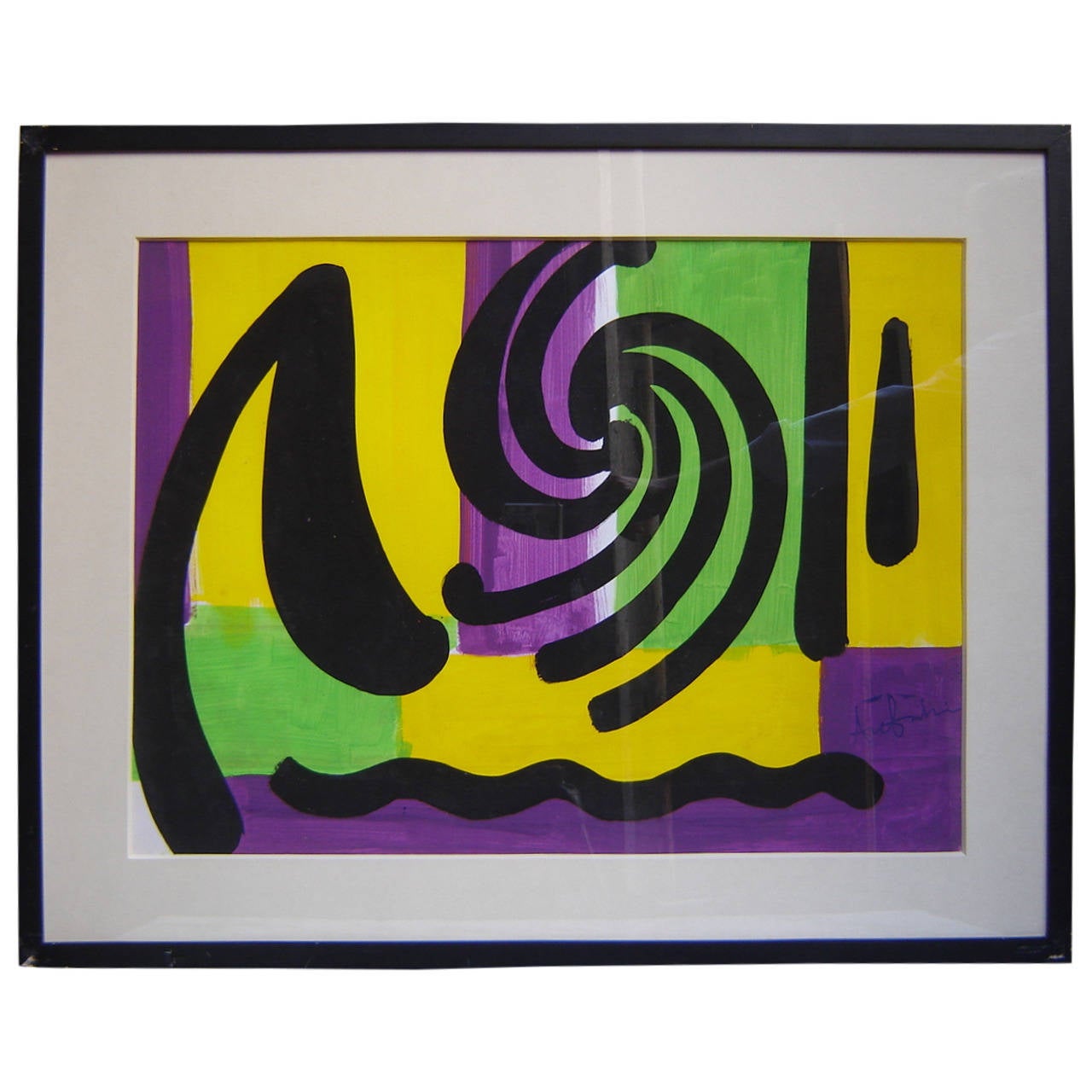 Gouache Composition Painting by Ange Falchi For Sale