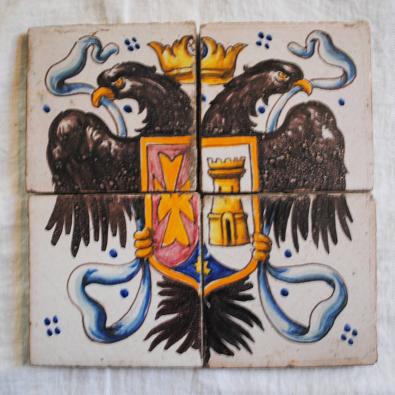 Belgian Coat of Arms on Antique Ceramic Tiles